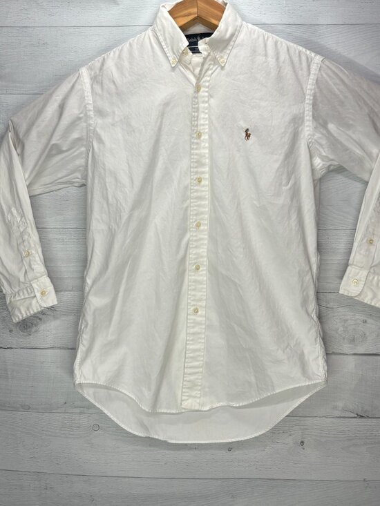 Ralph Lauren Yarmouth Shirt Mens 15-32 White Pinpoint Oxford Button Down Cotton - Picture 2 of 13